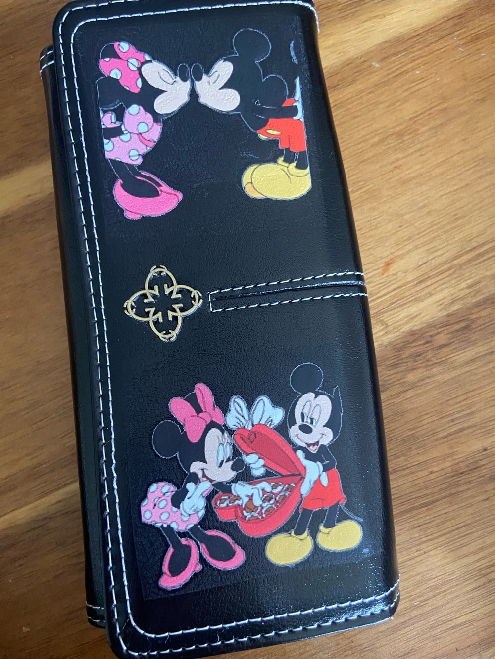 Cute Mickey and Minnie black wallet 7.5 x 4 in